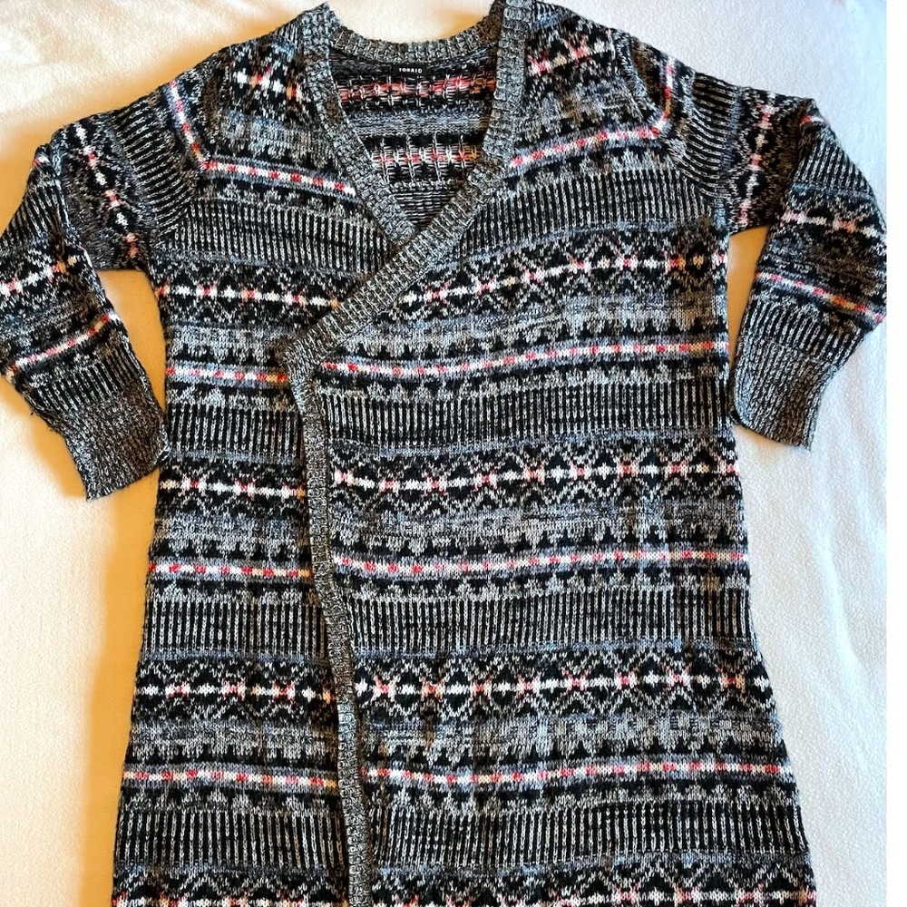 Torrid 42" Long Patterned Cardigan Sweater